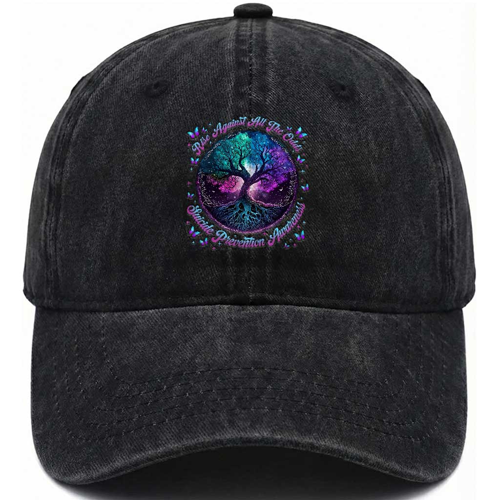 Suicide Prevention Awareness Washed Cotton Baseball Cap Rise Against All The Odds Teal And Purple Tree Butterfly TS11 Print Your Wear