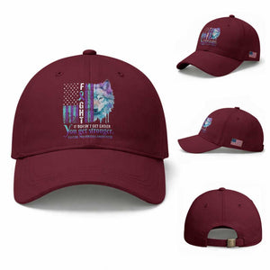 Suicide Prevention Awareness Baseball Cap Fight It Doesn't Get Easier You Get Stronger Wolf American Flag TS11 Baseball Cap Universal Fit Maroon Print Your Wear