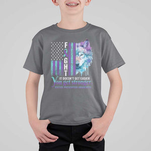 Suicide Prevention Awareness T Shirt For Kid Fight It Doesn't Get Easier You Get Stronger Wolf American Flag TS11 Charcoal Print Your Wear