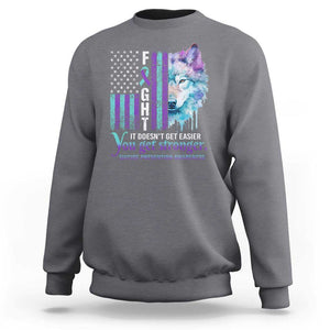 Suicide Prevention Awareness Sweatshirt Fight It Doesn't Get Easier You Get Stronger Wolf American Flag TS11 Charcoal Print Your Wear