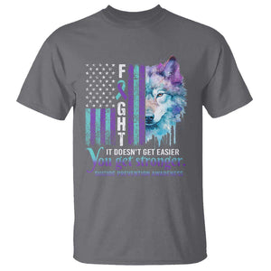 Suicide Prevention Awareness T Shirt Fight It Doesn't Get Easier You Get Stronger Wolf American Flag TS11 Charcoal Print Your Wear