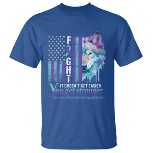 Suicide Prevention Awareness T Shirt Fight It Doesn't Get Easier You Get Stronger Wolf American Flag TS11 Royal Blue Print Your Wear