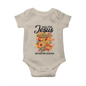 Funny Christian Baby Onesie Fall For Jesus He Never Leaves Thanksgiving TS11 Sand Print Your Wear