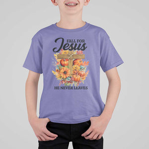 Funny Christian T Shirt For Kid Fall For Jesus He Never Leaves Thanksgiving TS11 Violet Print Your Wear