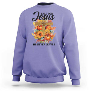 Funny Christian Sweatshirt Fall For Jesus He Never Leaves Thanksgiving TS11 Violet Print Your Wear