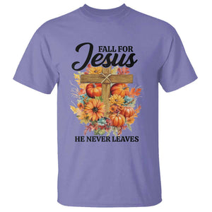 Funny Christian T Shirt Fall For Jesus He Never Leaves Thanksgiving TS11 Violet Print Your Wear