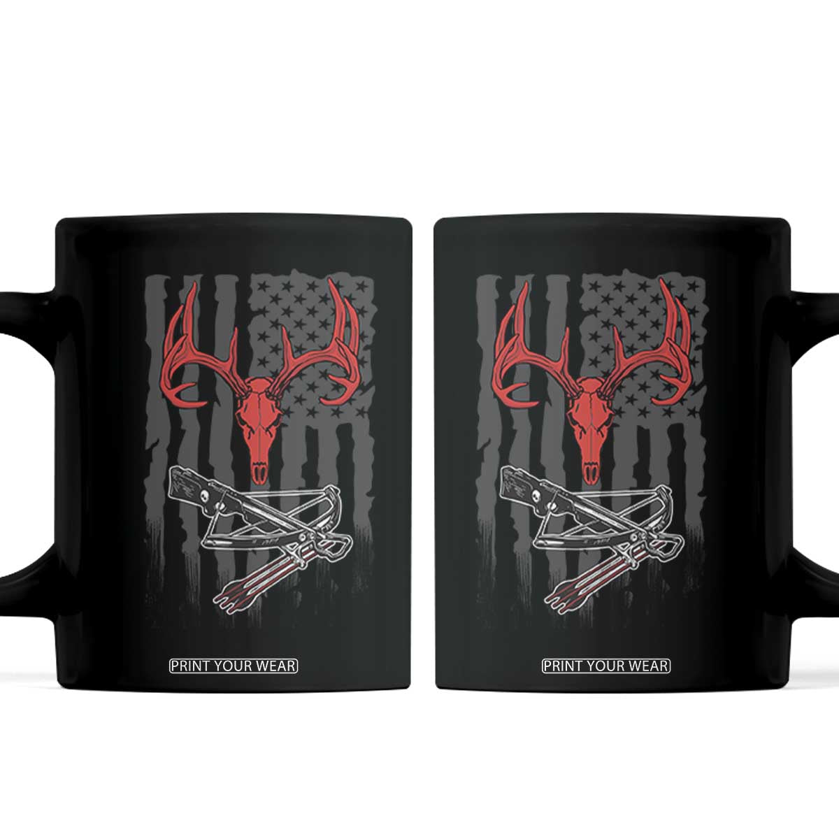 Deer Skull Compound Bow Hunting Archery American Flag Coffee Mug