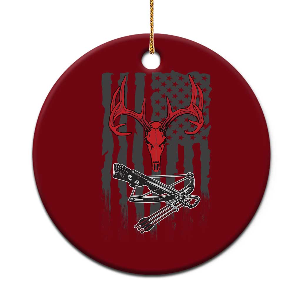 Deer Skull Compound Bow Hunting Archery American Flag Ceramic Ornament