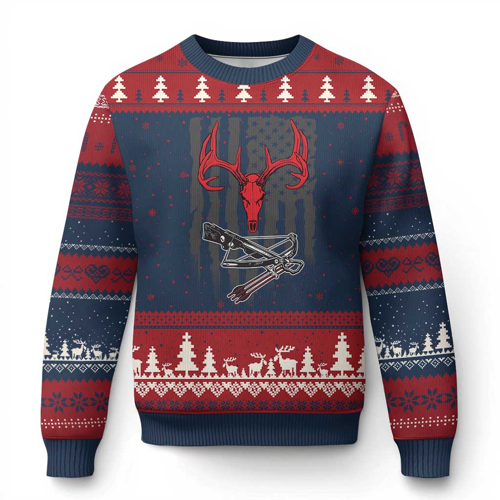 Deer Skull Compound Bow Hunting Archery American Flag Ugly Christmas Sweater