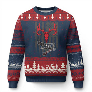 Deer Skull Compound Bow Hunting Archery American Flag Ugly Christmas Sweater