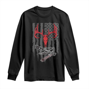 Deer Skull Compound Bow Hunting Archery American Flag Long Sleeve Shirt