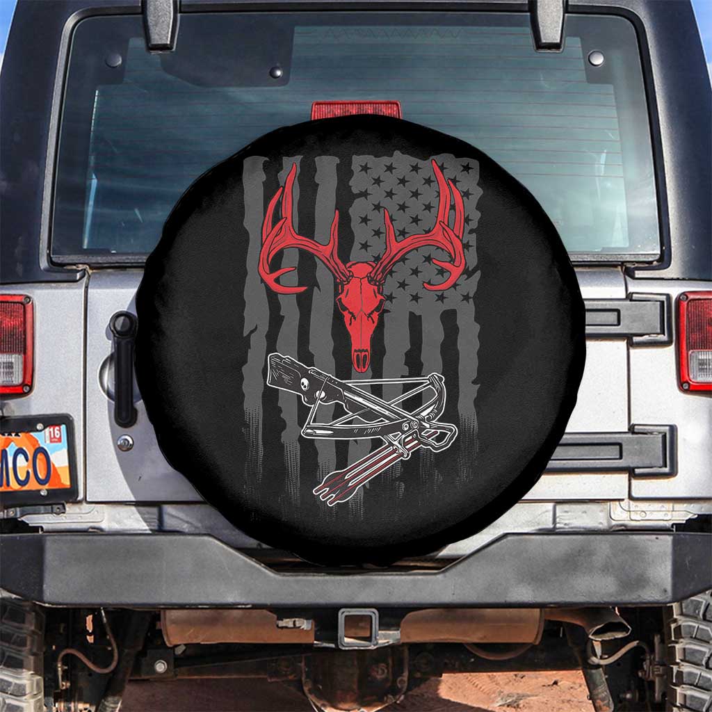 Deer Skull Compound Bow Hunting Archery American Flag Spare Tire Cover