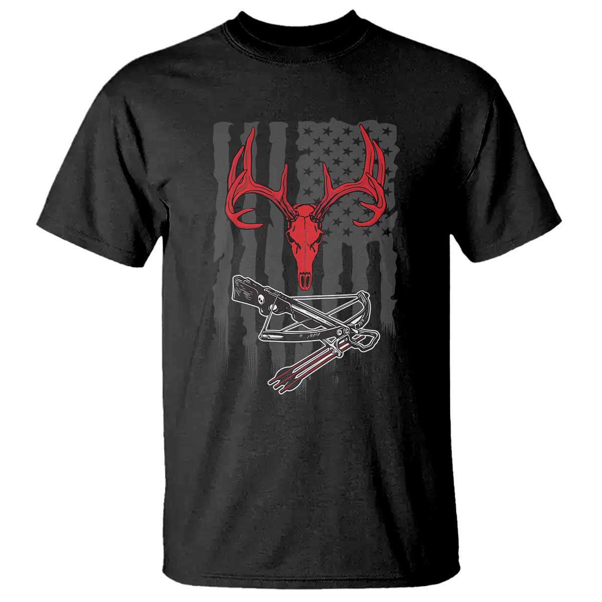 Deer Skull Compound Bow Hunting Archery American Flag T Shirt
