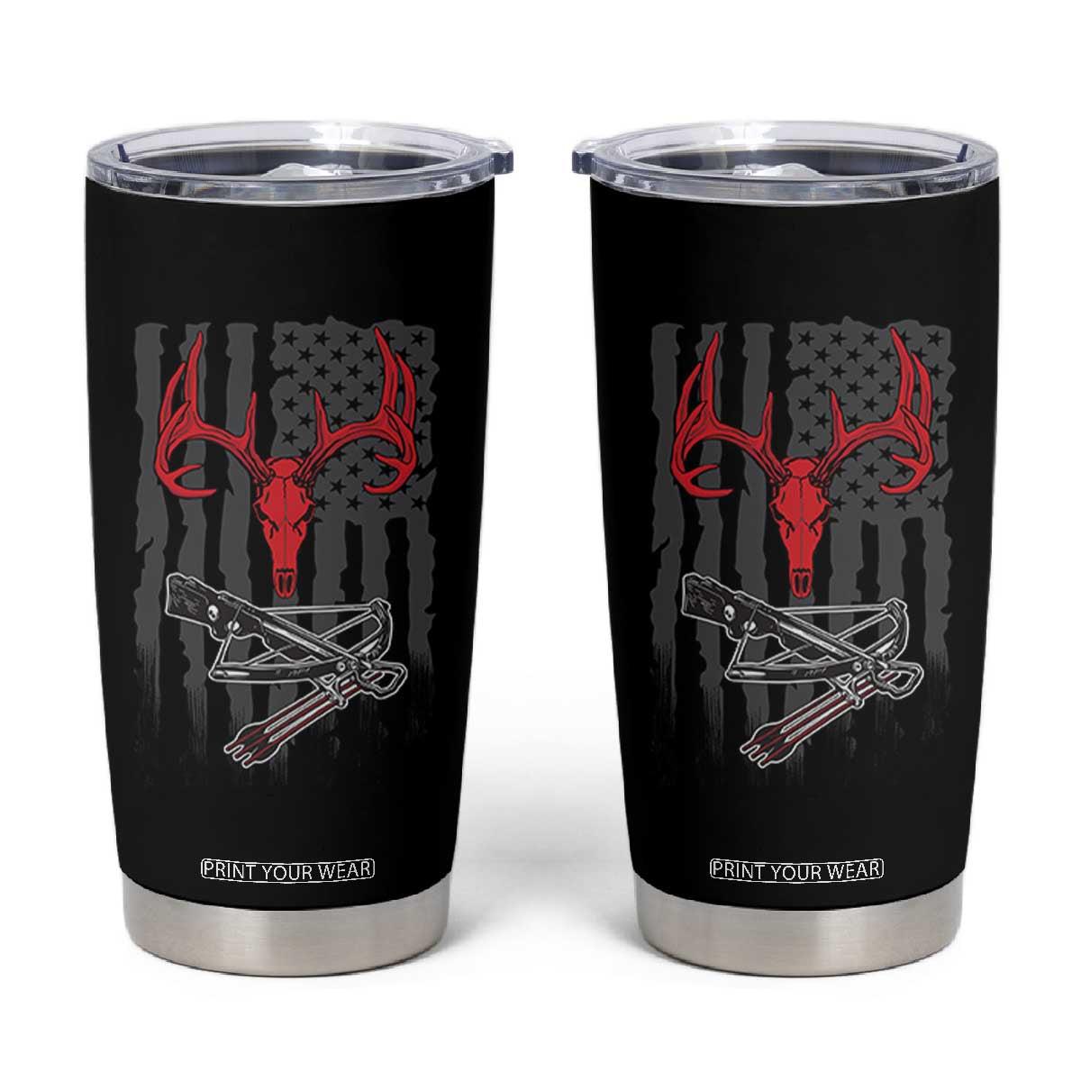 Deer Skull Compound Bow Hunting Archery American Flag Tumbler Cup