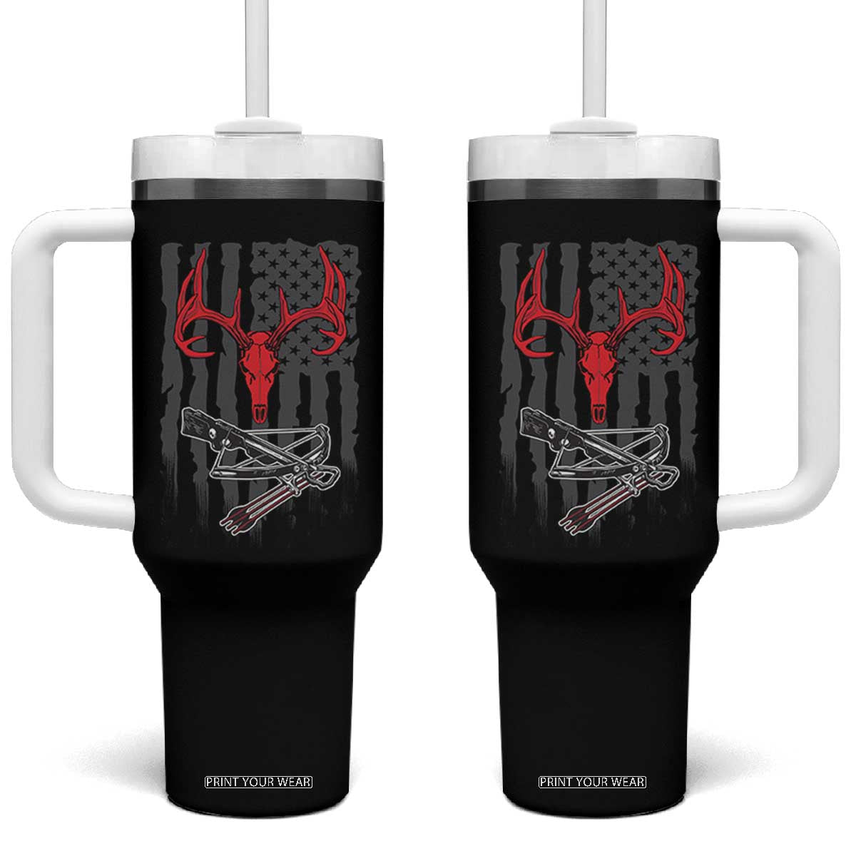 Deer Skull Compound Bow Hunting Archery American Flag Tumbler With Handle