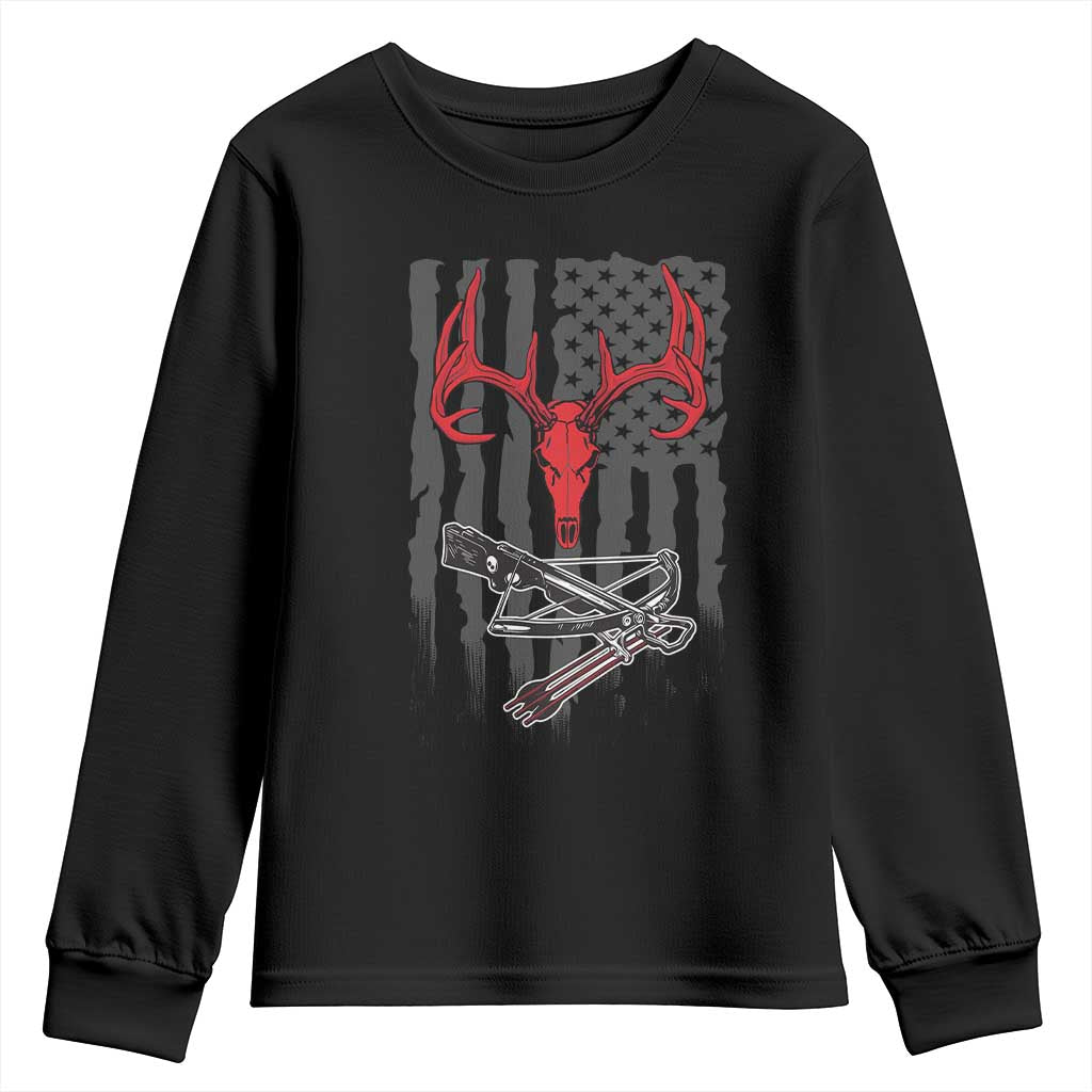 Deer Skull Compound Bow Hunting Archery American Flag Youth Sweatshirt
