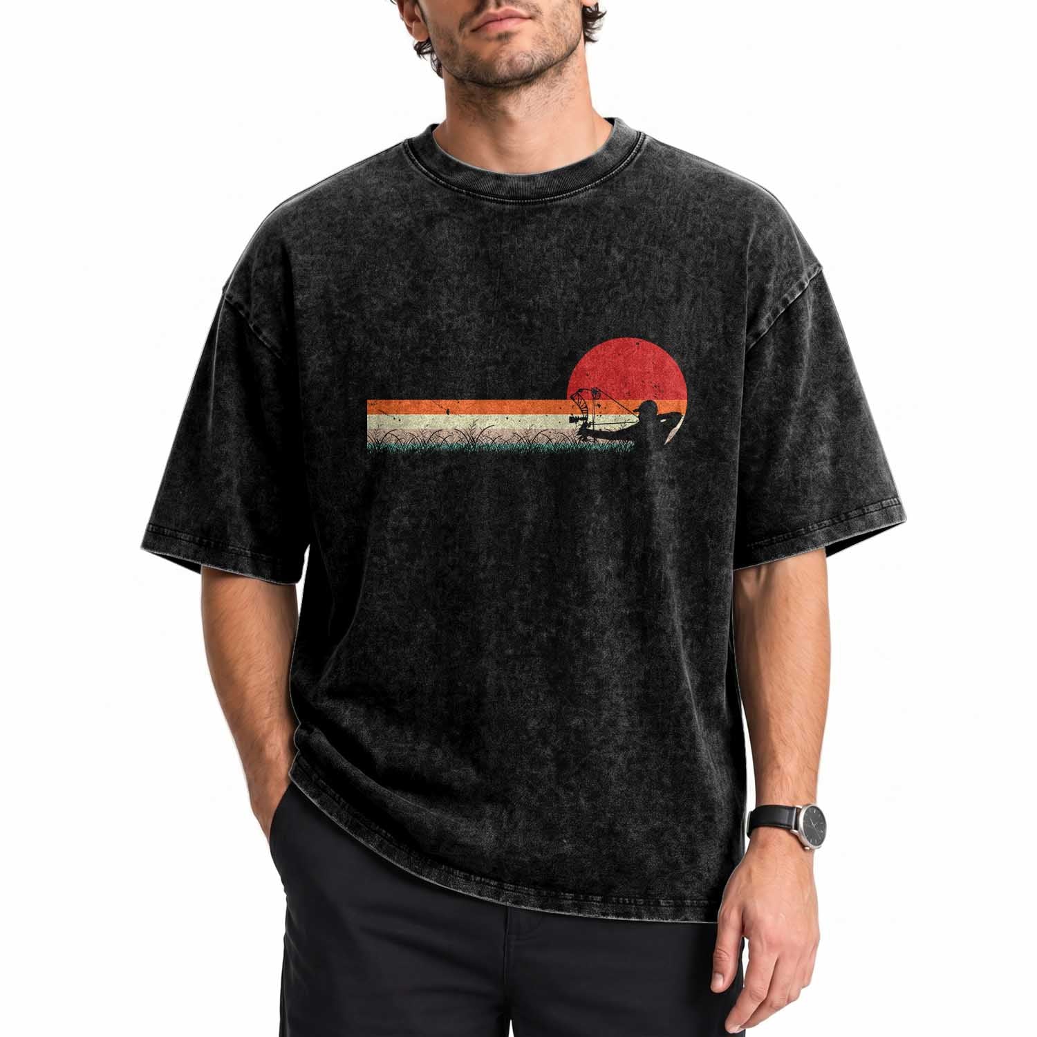 Archery Bow Hunter Washed Cotton T-Shirt Deer Mule Elk Retro Bow Hunting
