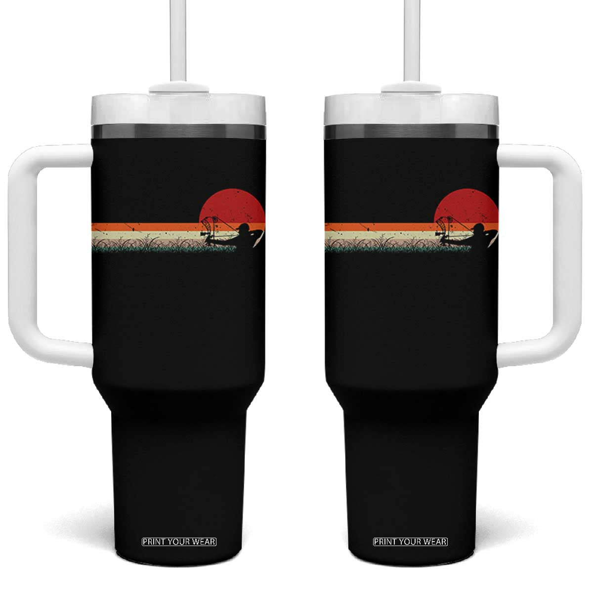 Archery Bow Hunter Tumbler With Handle Deer Mule Elk Retro Bow Hunting
