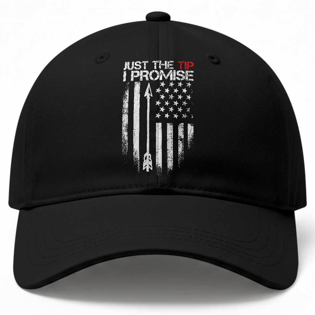 Funny Archery Hunter Baseball Cap Just The Tip I Promise Vintage American Flag