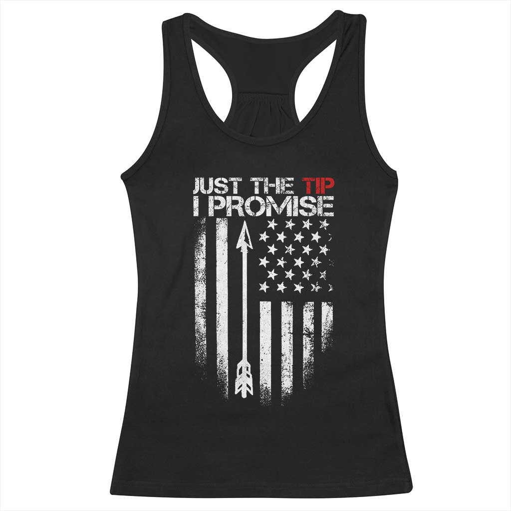 Funny Archery Hunter Racerback Tank Top Just The Tip I Promise Vintage American Flag
