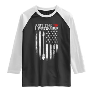 Funny Archery Hunter Raglan Shirt Just The Tip I Promise Vintage American Flag