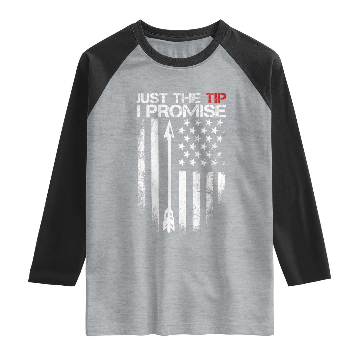 Funny Archery Hunter Raglan Shirt Just The Tip I Promise Vintage American Flag