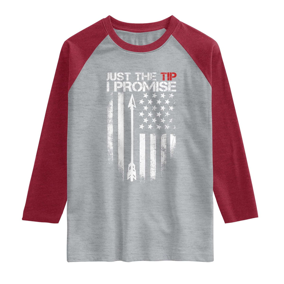 Funny Archery Hunter Raglan Shirt Just The Tip I Promise Vintage American Flag