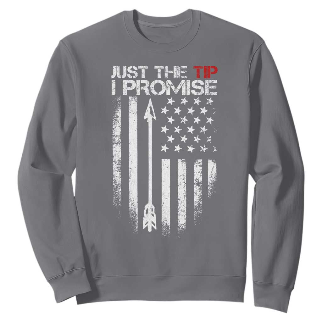 Funny Archery Hunter Sweatshirt Just The Tip I Promise Vintage American Flag