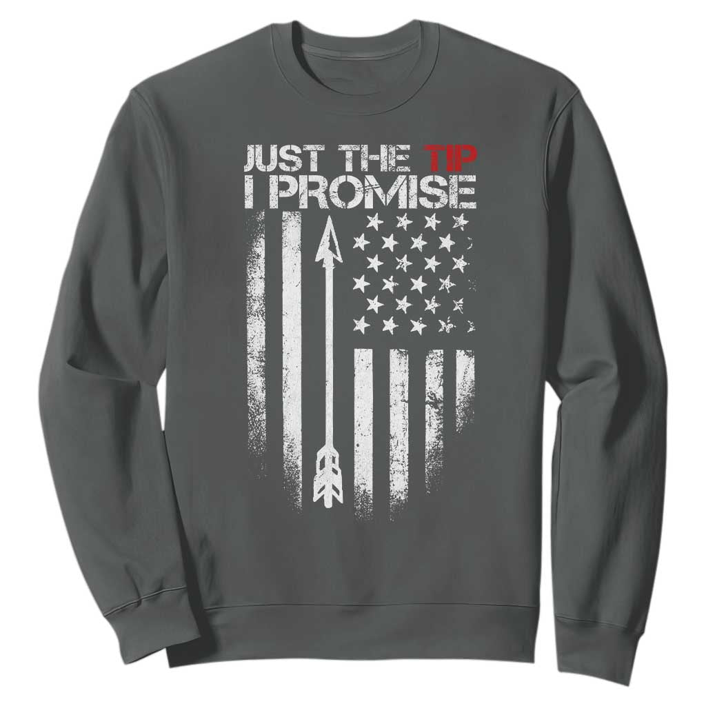 Funny Archery Hunter Sweatshirt Just The Tip I Promise Vintage American Flag