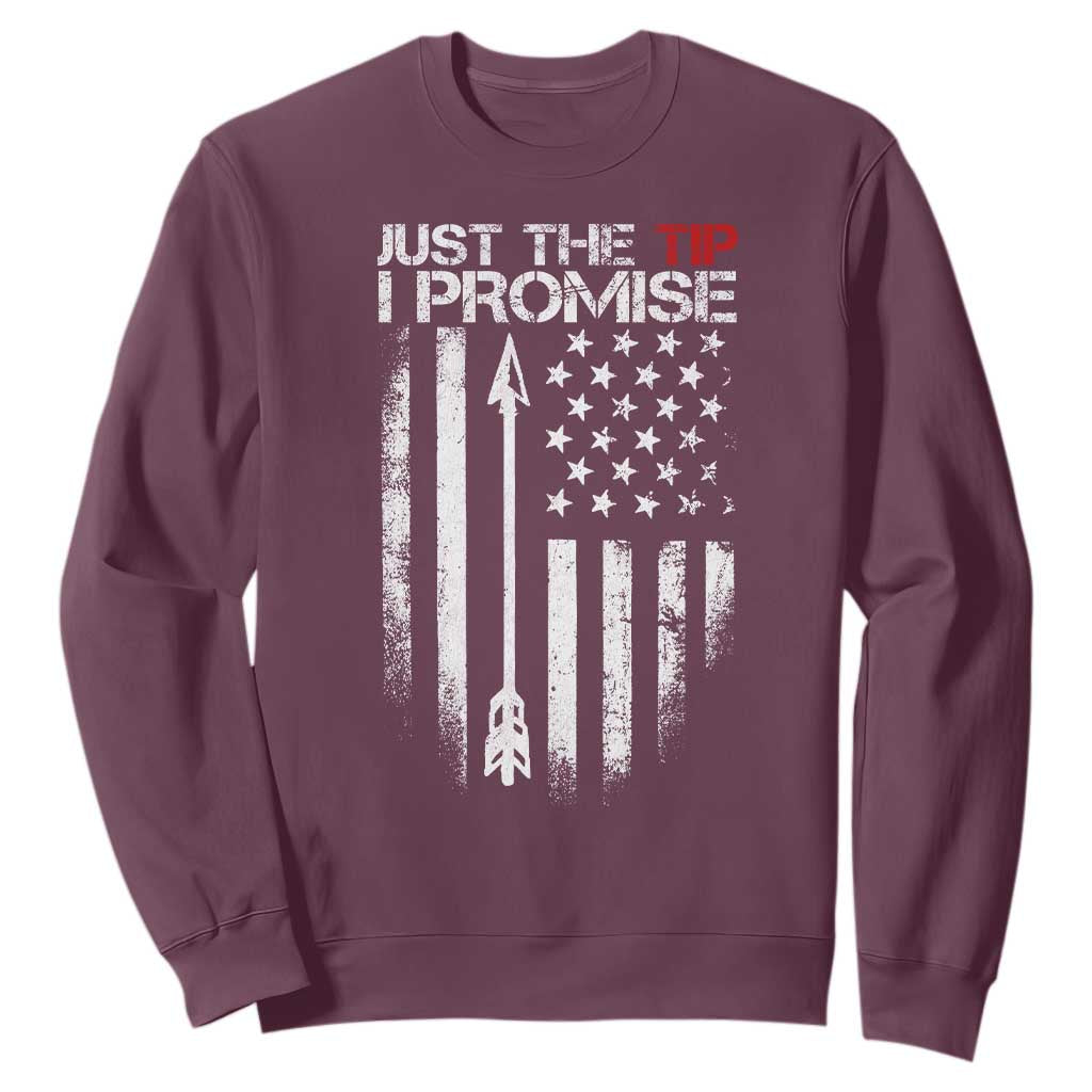 Funny Archery Hunter Sweatshirt Just The Tip I Promise Vintage American Flag