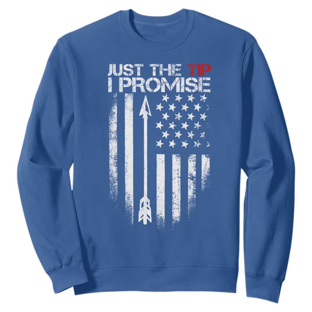 Funny Archery Hunter Sweatshirt Just The Tip I Promise Vintage American Flag