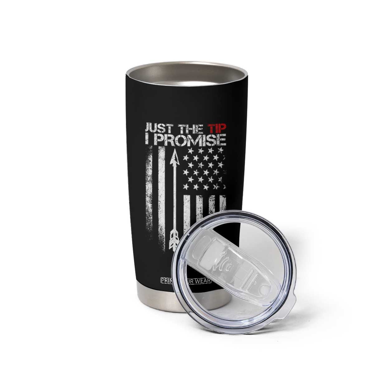 Funny Archery Hunter Tumbler Cup Just The Tip I Promise Vintage American Flag