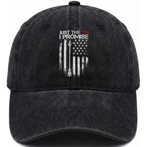 Funny Archery Hunter Washed Cotton Baseball Cap Just The Tip I Promise Vintage American Flag