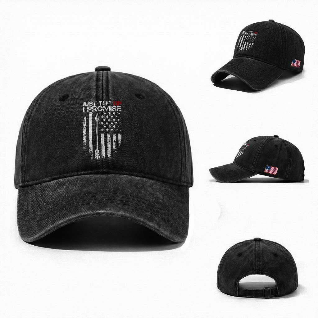 Funny Archery Hunter Washed Cotton Baseball Cap Just The Tip I Promise Vintage American Flag