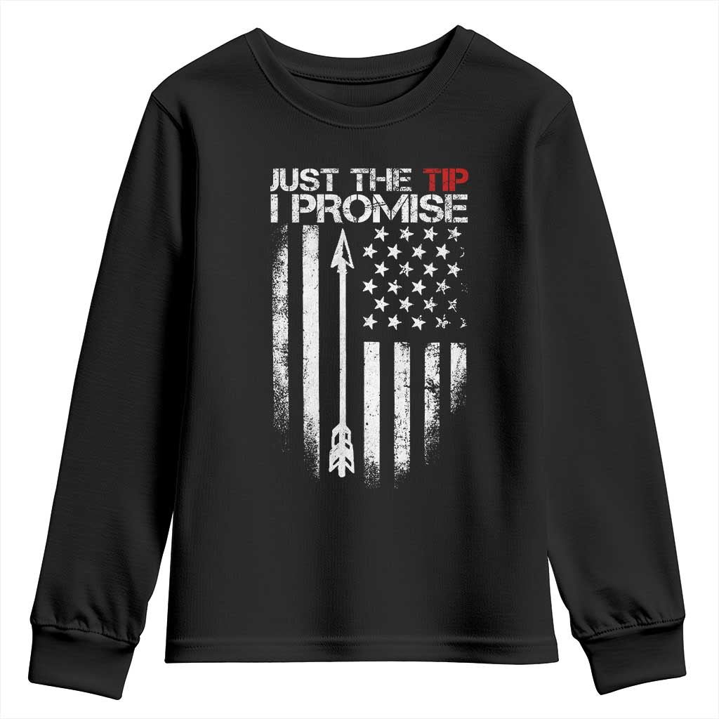 Funny Archery Hunter Youth Sweatshirt Just The Tip I Promise Vintage American Flag
