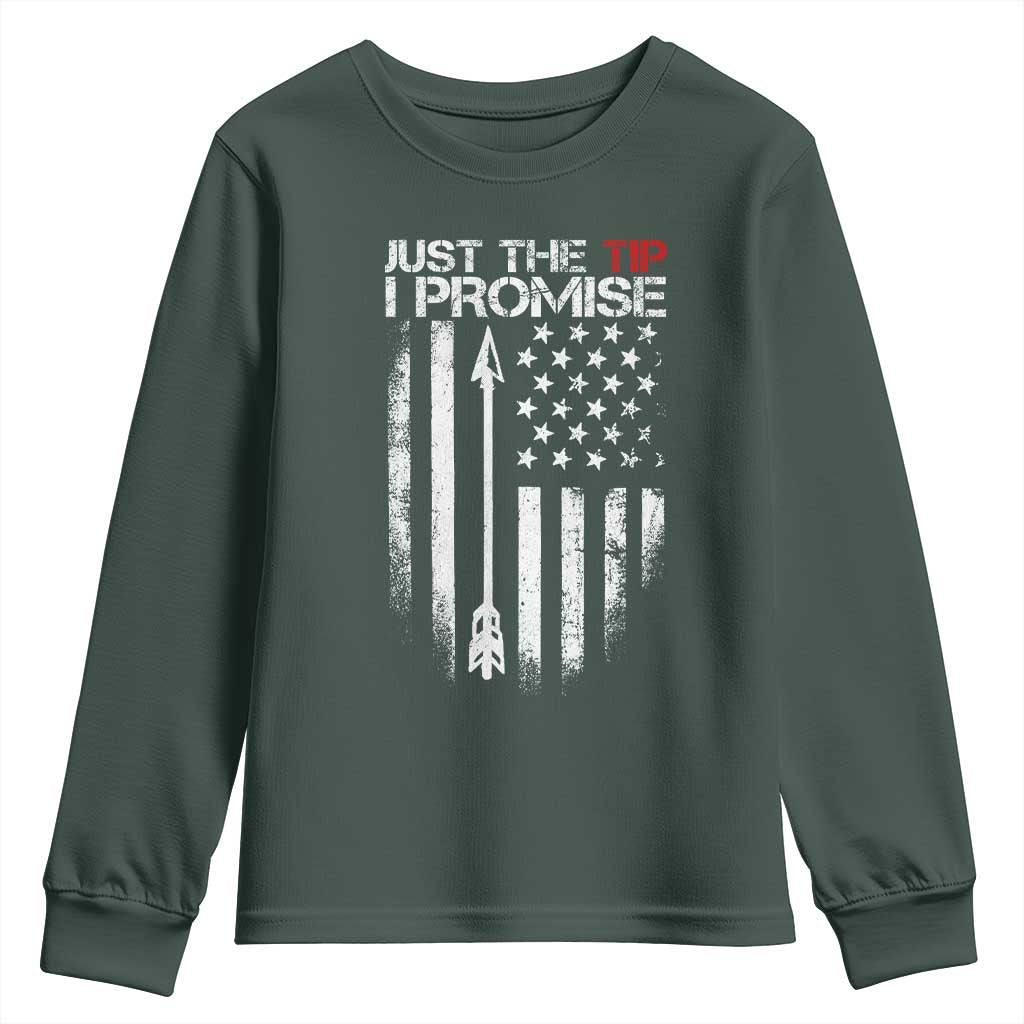 Funny Archery Hunter Youth Sweatshirt Just The Tip I Promise Vintage American Flag