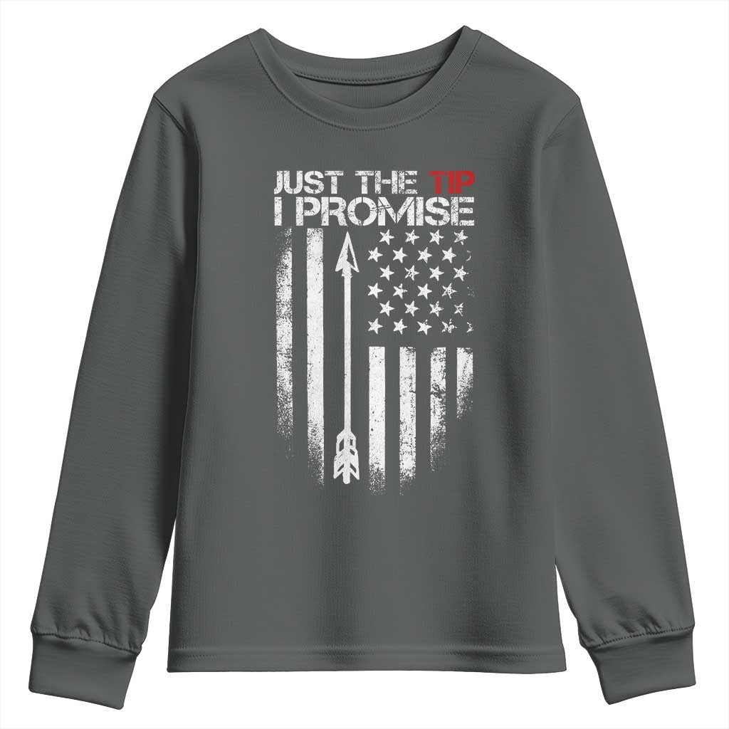 Funny Archery Hunter Youth Sweatshirt Just The Tip I Promise Vintage American Flag