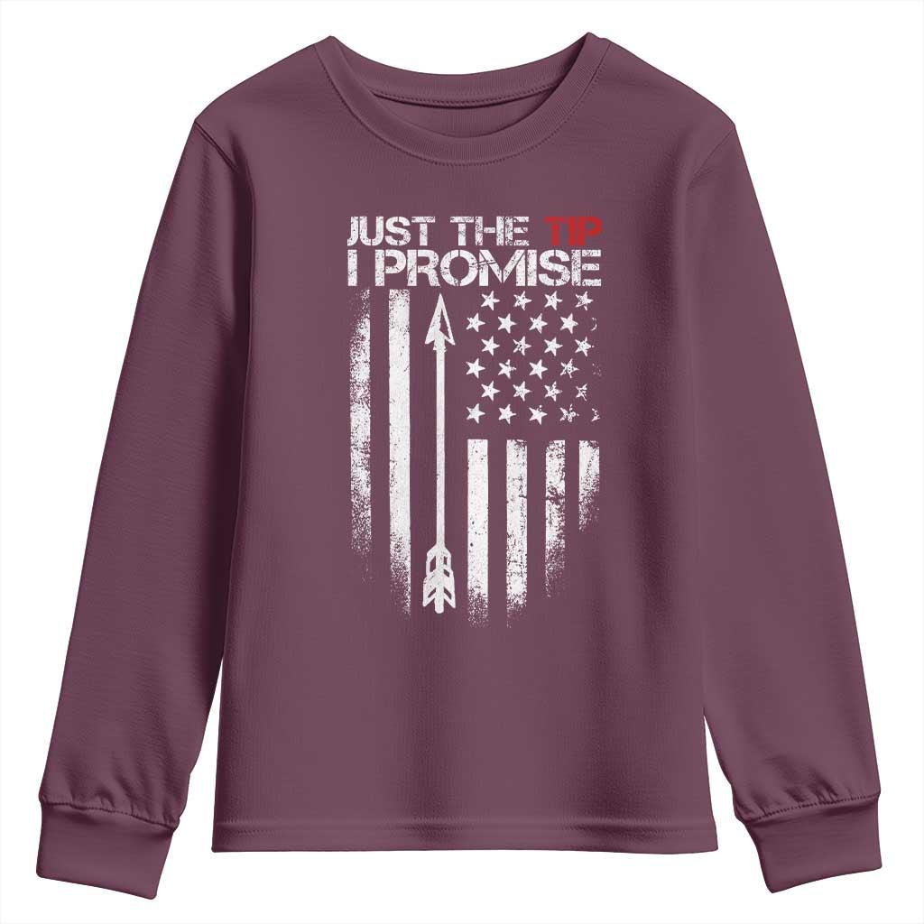 Funny Archery Hunter Youth Sweatshirt Just The Tip I Promise Vintage American Flag