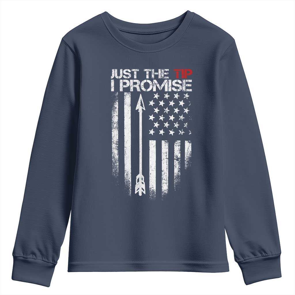Funny Archery Hunter Youth Sweatshirt Just The Tip I Promise Vintage American Flag