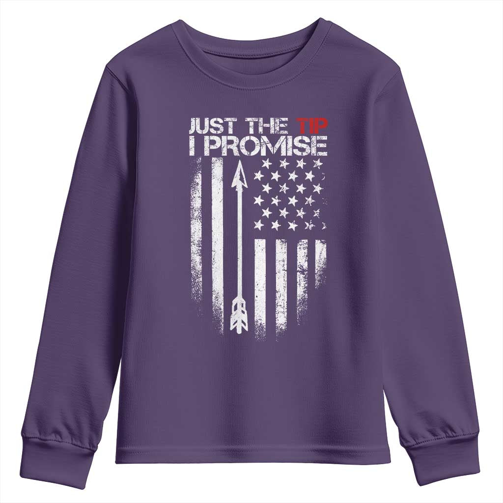 Funny Archery Hunter Youth Sweatshirt Just The Tip I Promise Vintage American Flag