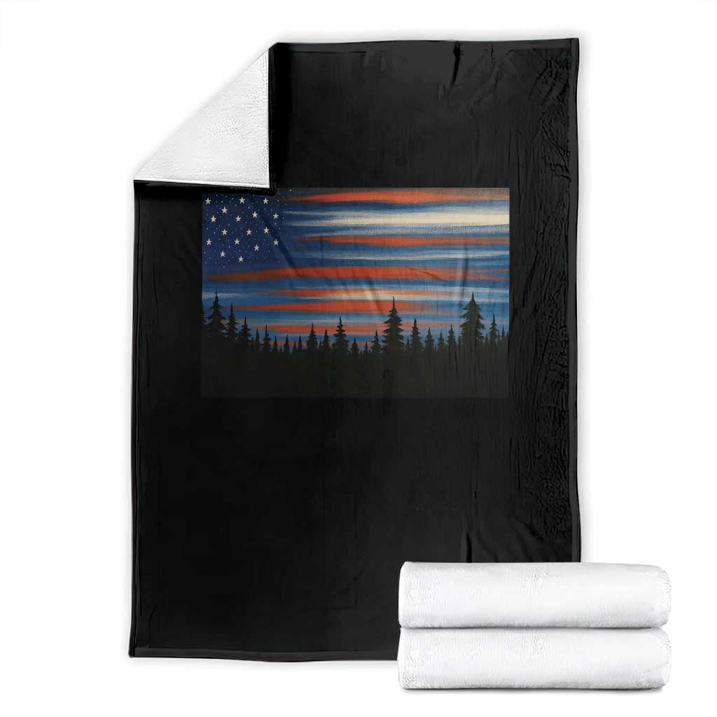 Forest Tree Wildlife Nature Outdoor American USA Flag Throw Blanket