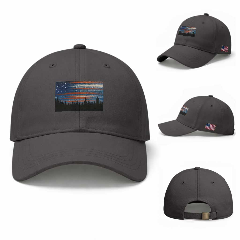 Forest Tree Wildlife Nature Outdoor American USA Flag Baseball Cap