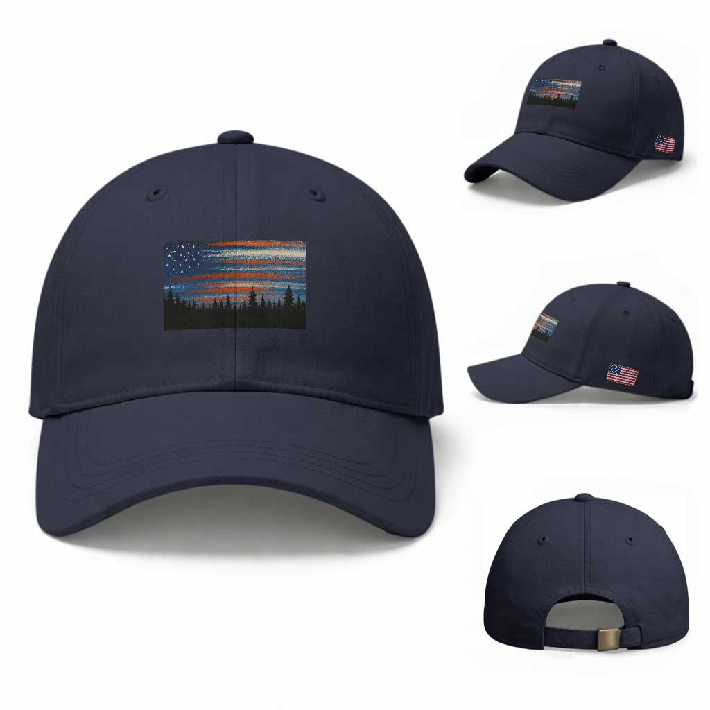 Forest Tree Wildlife Nature Outdoor American USA Flag Baseball Cap