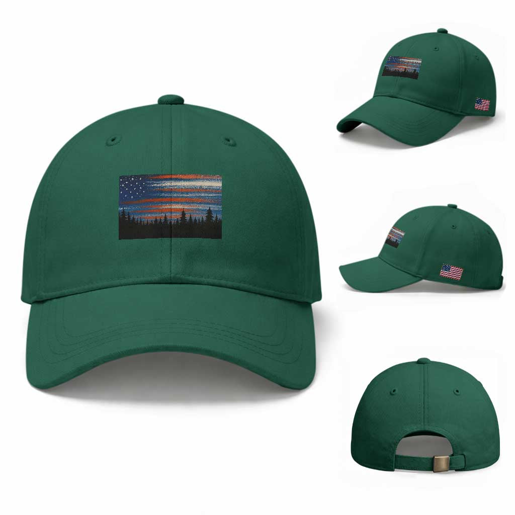 Forest Tree Wildlife Nature Outdoor American USA Flag Baseball Cap