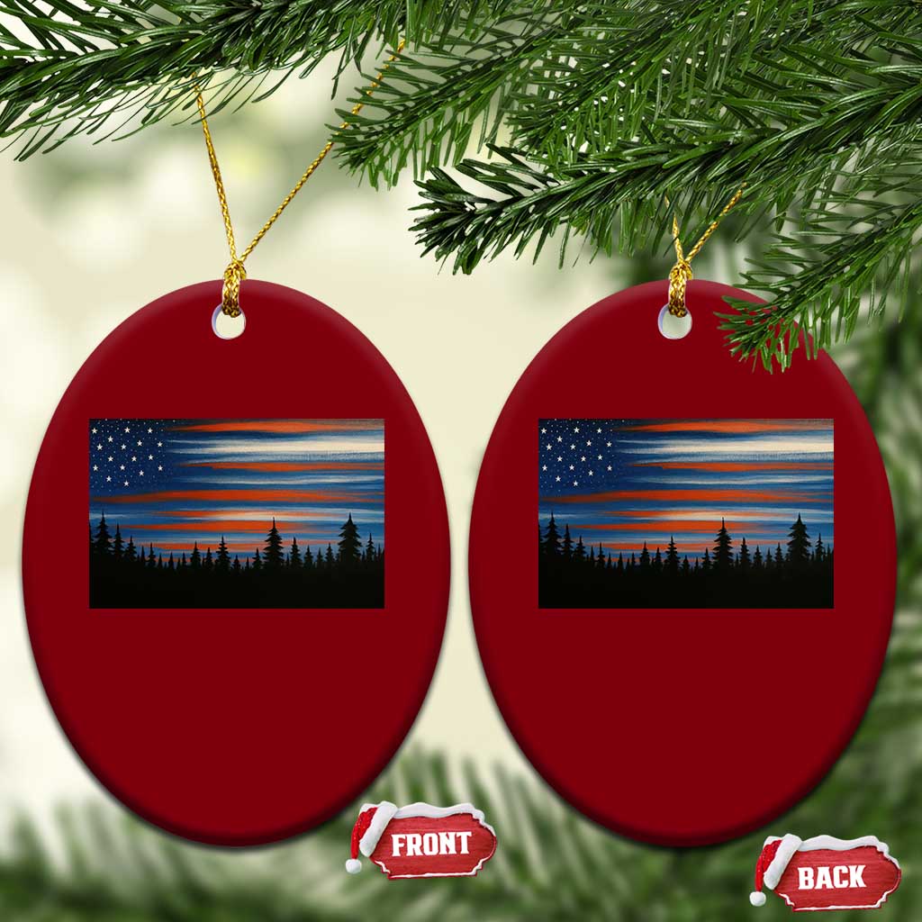 Forest Tree Wildlife Nature Outdoor American USA Flag Ceramic Ornament