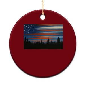Forest Tree Wildlife Nature Outdoor American USA Flag Ceramic Ornament