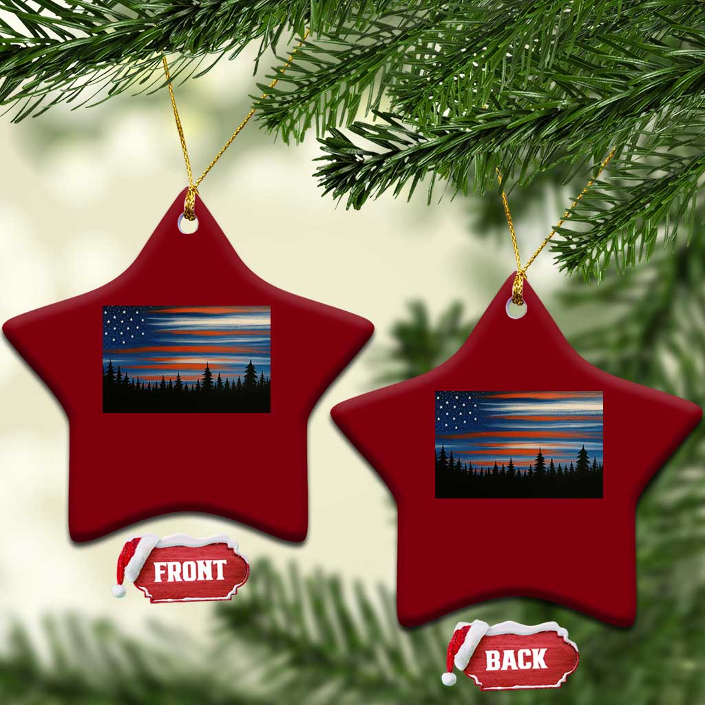 Forest Tree Wildlife Nature Outdoor American USA Flag Ceramic Ornament