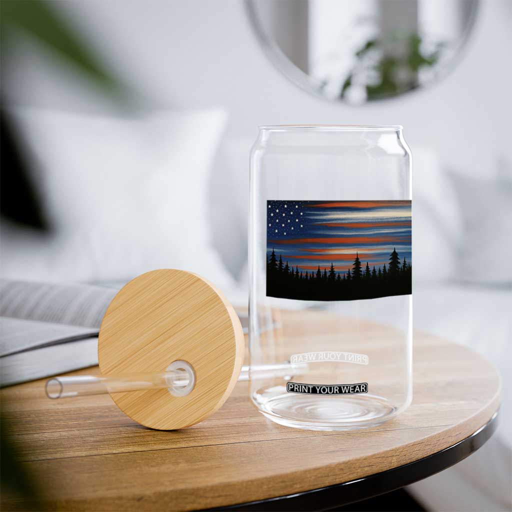 Forest Tree Wildlife Nature Outdoor American USA Flag Glass Can