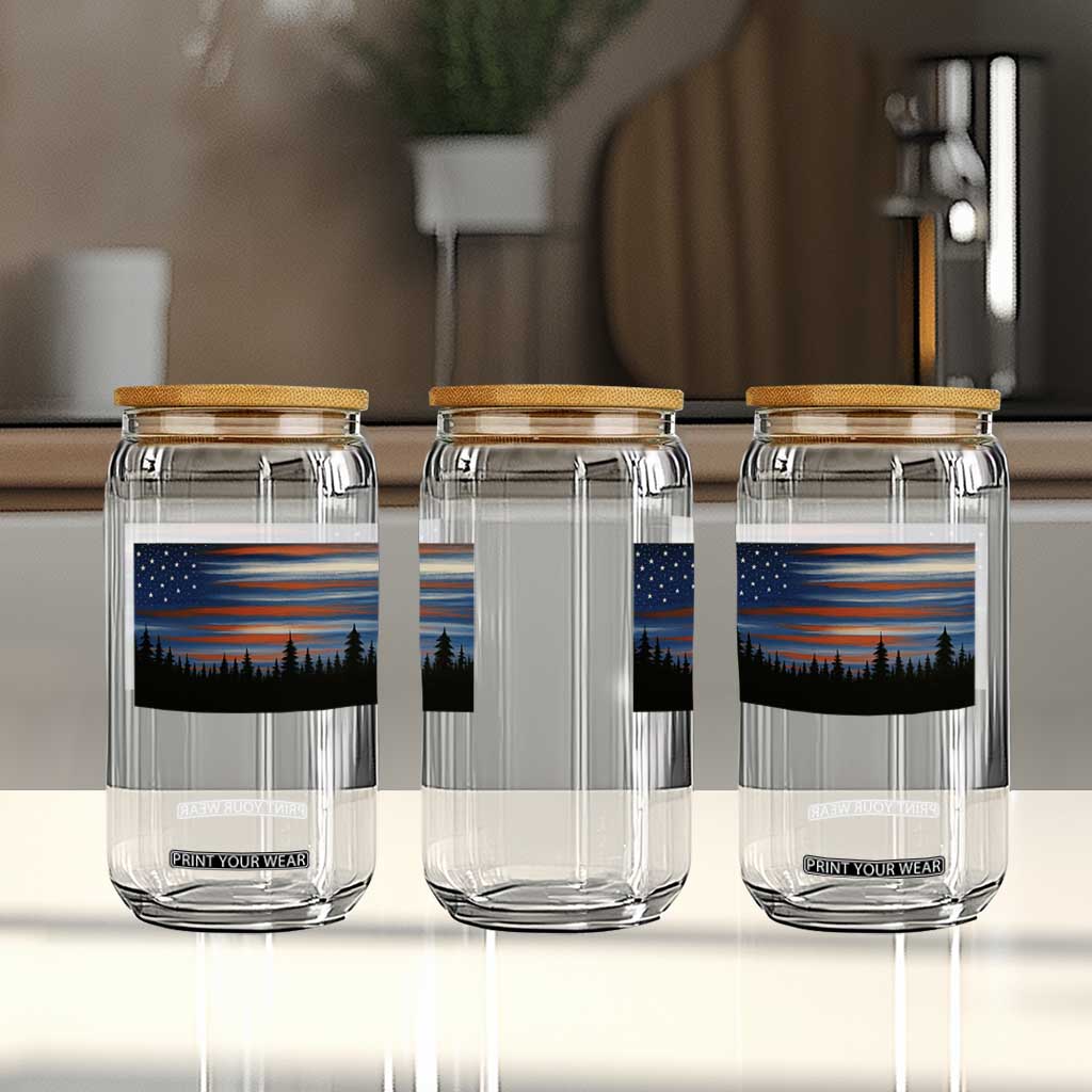 Forest Tree Wildlife Nature Outdoor American USA Flag Glass Can