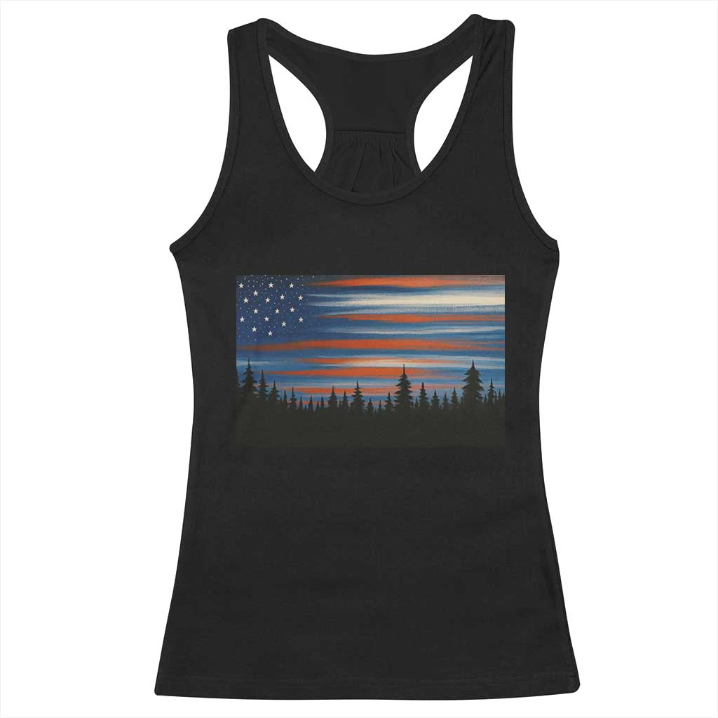 Forest Tree Wildlife Nature Outdoor American USA Flag Racerback Tank Top